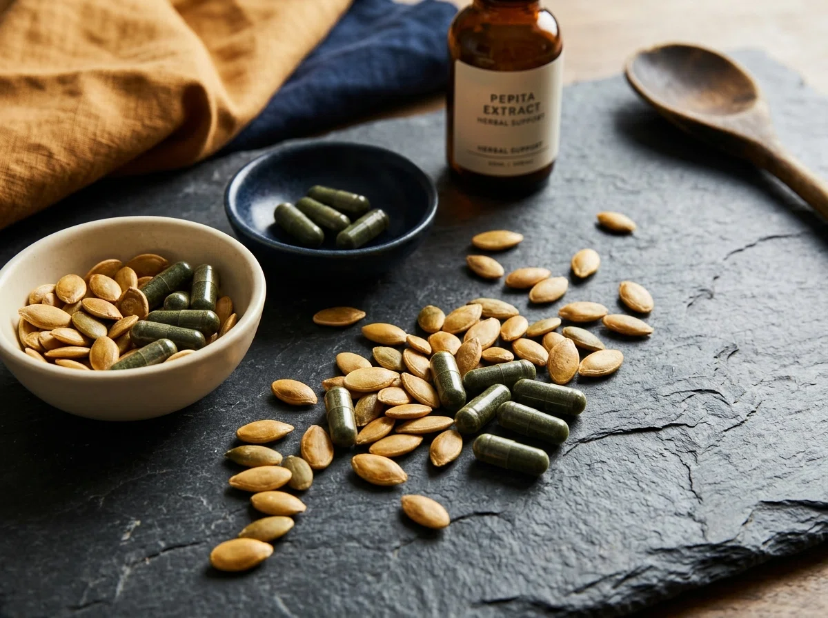 Kruidencapsules en pompoenpitten - voedingssupplement energie en comfort dagelijks leven